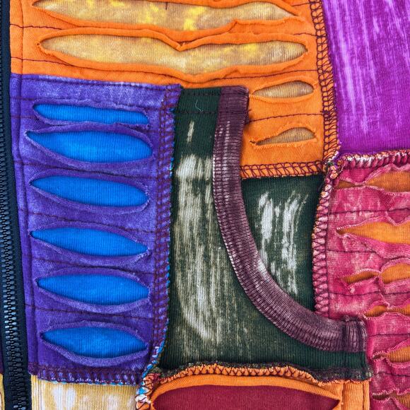 Greater Good Network Patchwork Boho 100% Cotton Hoodie Full Zip Size S/M - Picture 5 of 8